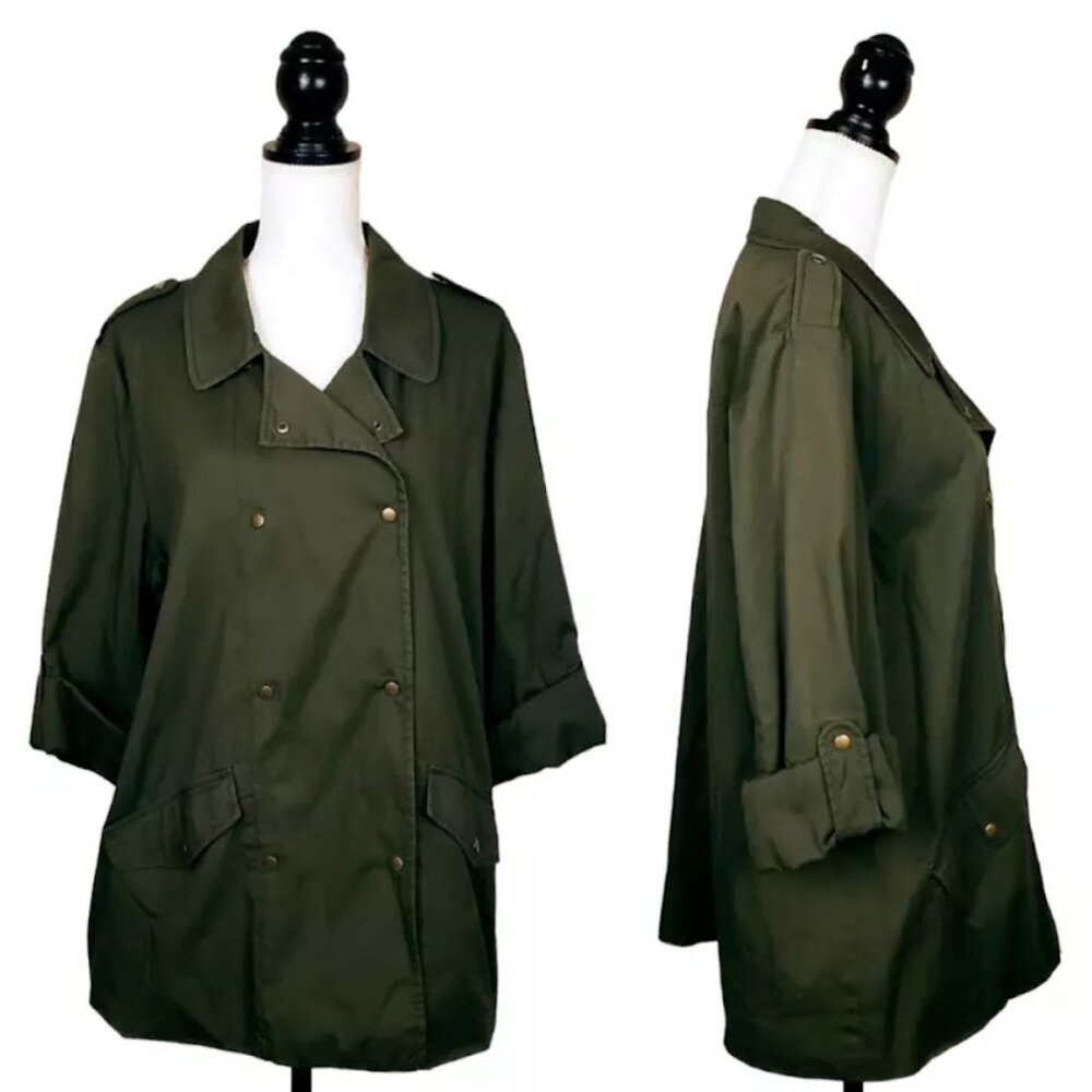 OLD NAVY Jacket, Dark Green Button Down Collared Utility Pockets Casual Boho, XL